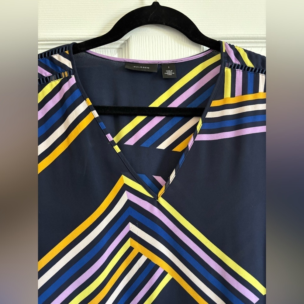 Halogen Navy Blue with Multicolor Geometric Design Blouse - Picture 2 of 4